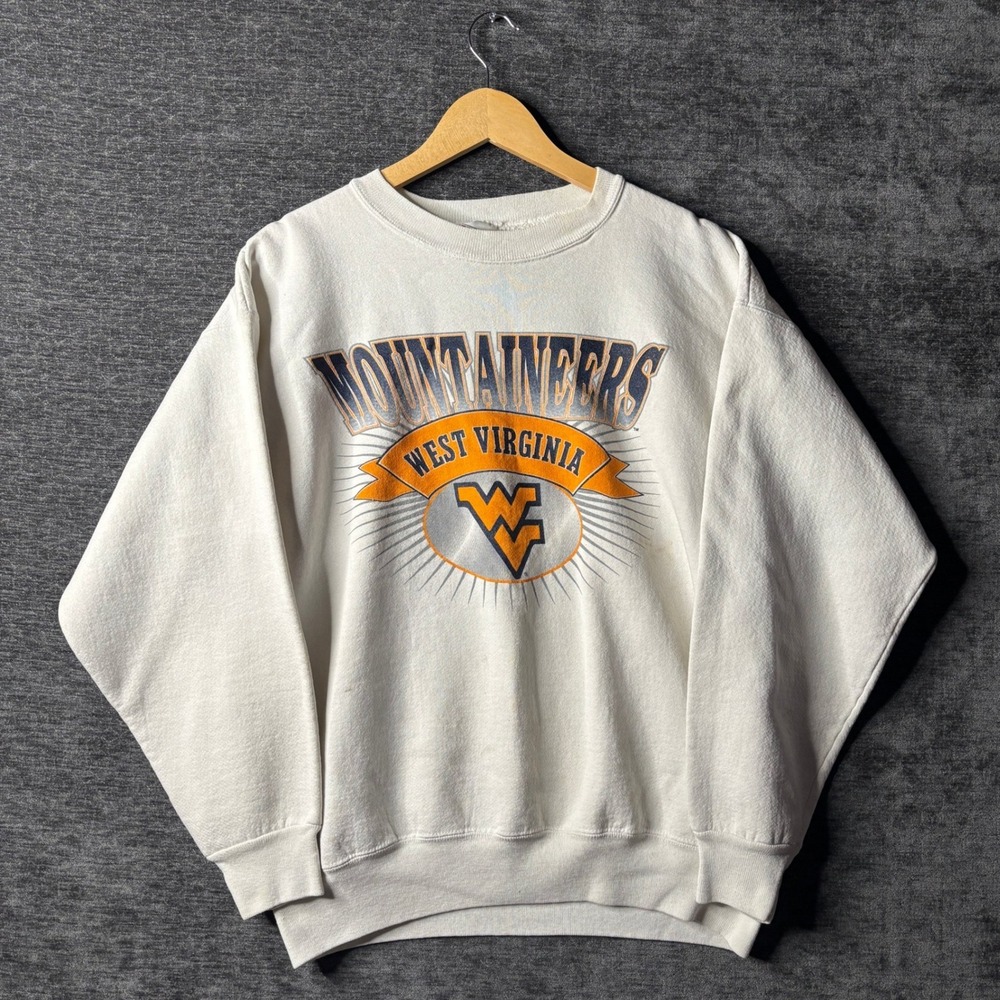 Vintage 90s West Virginia Mountaineers Sweatshirt Mens Large White Crewneck
